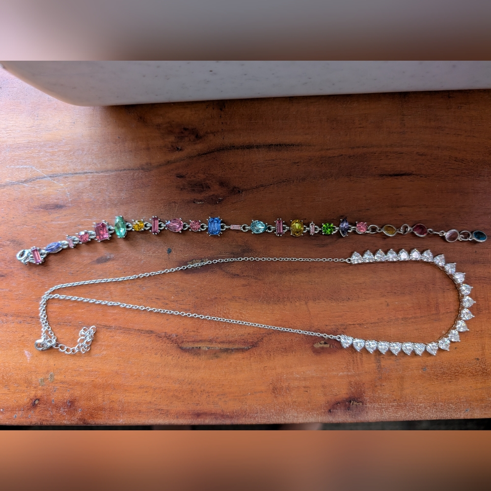 Colorful Gemstone Bracelet and Silver Necklace Set